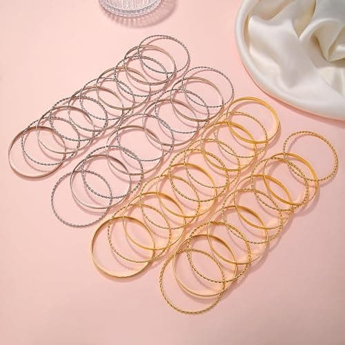 RINTOLER 16Pcs Gold Bangle Bracelets for Women - Multi Layer Stackable Textured Bracelets Boho Jewelrys Set. thumbnail 8