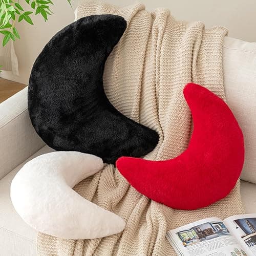 Znhinery Moon Pillow, Decorative Throw Pillows with Soft Faux Rabbit for Bed Couch, Moon Shaped Pillows Plush Floor Cushions Room Decor Pillow for Sofa Bedroom Living Room thumbnail 4