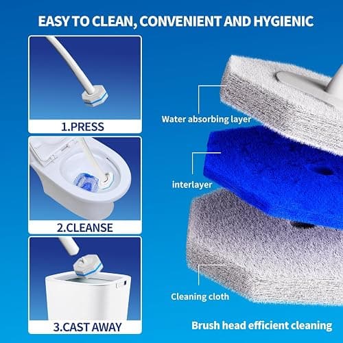 Disposable Toilet Brush Cleaning System with 50pcs Refills Pads Replacement Heads, Toilet Cleaning Stick, Wall Mounted Toliet Wand Kit Bathroom Maintenance, Toilet Bowl Cleaner Wands Holder and Set thumbnail 9