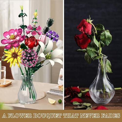 Flower Building Blocks Set, Multiple Flowers Bouquet Building Set, Artificial Flowers Arrangement Building Toys, Office Home Decoration, Valentine Day, Birthday for Women(No Vase)-699Pcs thumbnail 7