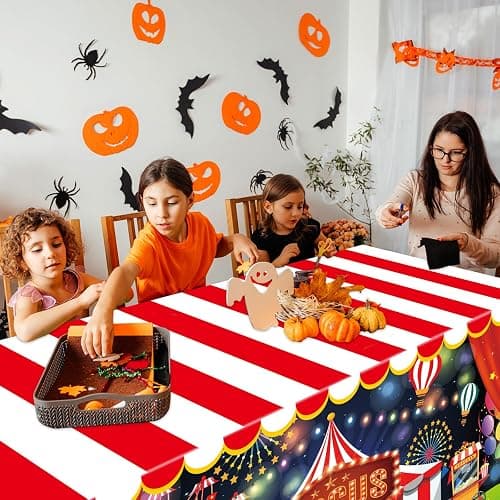 6 FT Carnival Party Table Cover for Kids Circus Tablecloth Carnival Washable Fabric Polyester Rectangle Table Cover Decor Circus Activity Gift for Night Halloween Birthday Movie Party Supply thumbnail 6