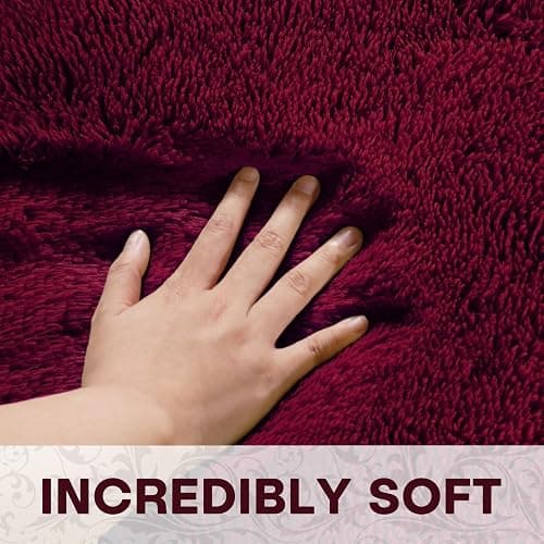 XSIVOD Plush Fluffy Non-slip Shaggy Rugs Living Room, 140x200cm, Wine Red | Non-slip soft area rug, plush bedroom carpet. Ideal for dorm, teen room, playroom, study, office, Modern indoor furry decor. thumbnail 2