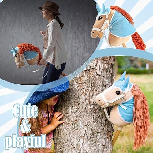Teyva Daily 8 Pcs Hobby Horse Bridle Kit Include Horses Ear Bonnet Blanket Halter Sugar Cubes Red Green Apples Carrots Brush Saddle Belt Equestrian Enthusiast Gift, Hobby Horse Not Include thumbnail 6
