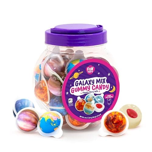 Planet Mix Gummy Balls Candy - 19 Ounce Jar (30 Count) - Strawberry Jam Center - Individually Wrapped Chewy Candy - Planets Filled Gummies by Funtasty - Image 1
