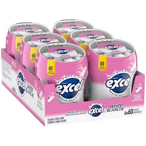 EXCEL White Bubblemint, Teeth Whitening Sugar Free Chewing Gum, 60 Pieces, 6 Bottles thumbnail 5