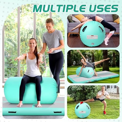 KIKILIVE Inflatable Gymnastics Mat and Air Roller Barrel Set with Pump | Air Mat Track 4 inches Thickness and Air Roller Gymnastics Barrel with Pump for Home Outdoor Training Cheerleading thumbnail 5