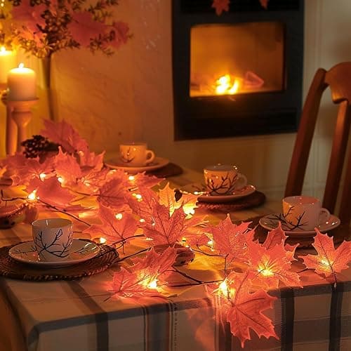 Dazzle Bright 2 Pack Thanksgiving Maple Leaf String Lights, Total 20FT 40 LED Battery Operated Lighted Fall Leaves Garland, Halloween Decorations for Indoor Outdoor Autumn Harvest Decor thumbnail 5