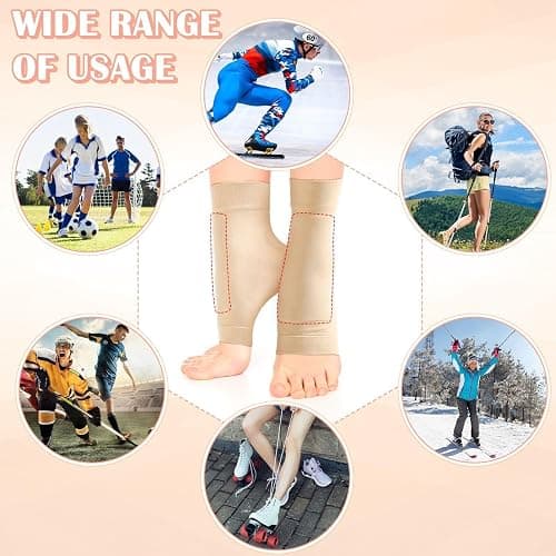 Geyoga 2 Pairs Ice Skating Socks for Women Tendon Heel Ankle Protector Padded Guards Ankle Sleeve Pad ski Splints(Beige Color) thumbnail 7
