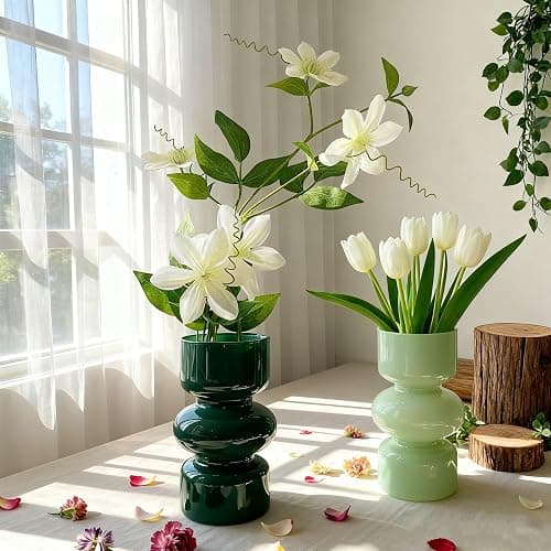 JSPYFITS Glass Hydroponic Flower Vase, 7 Inches Colored Glass Bubble Vase for Flower, Three-Layer Glassvase Funky Vase for Home/Office/Weddings/Party Table Flower Decor (Dark Green) thumbnail 6