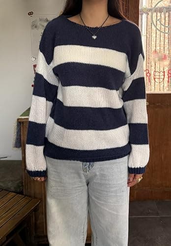 FOMOYUU Women Oversized Striped Sweater Color Block Knit Long Sleeve Sweatshirt Loose Pullover Y2K Preppy Jumper thumbnail 6