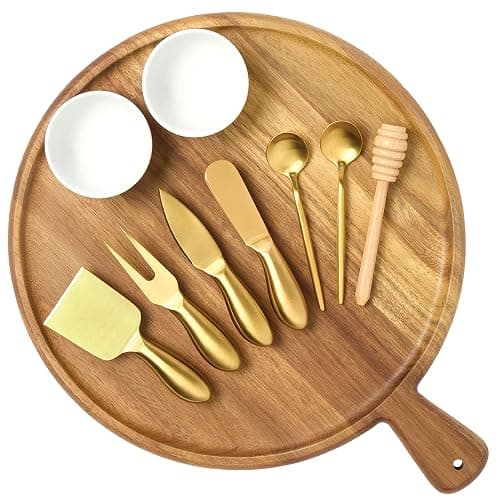Grazerie Charcuterie Board Set - Round Acacia Cheese Board Serving Tray with Accessories - House Warming Gifts for New Home, Bridal Shower & Wedding Gift, Birthday Gifts for Women thumbnail 9