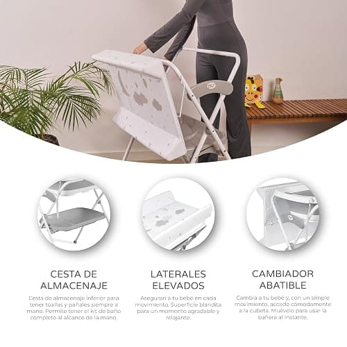 MS BabyWorld - Baignoire haute ZOE + Réducteur | Matelas à langer, coussin réducteur et panier | Confortable et facile à ranger | Avec bouchon et tuyau de vidange, pieds antidérapants | Pliable thumbnail 5
