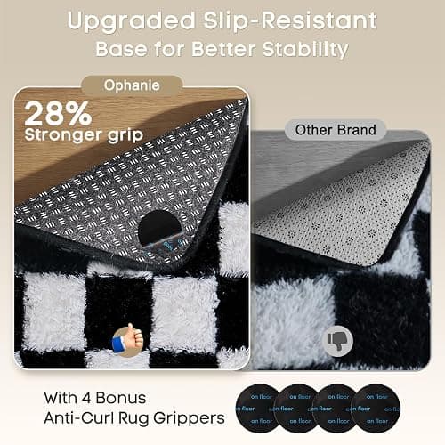 Ophanie Checkered Black & White Rug for Living Room Bedroom, Fluffy Soft Cute Fuzzy Area Rugs, Shag Plush Shaggy Bedside Floor 4x6 Furry Carpet for Kids Baby Teen Dorm Nursery Home Decor Aesthetic thumbnail 4