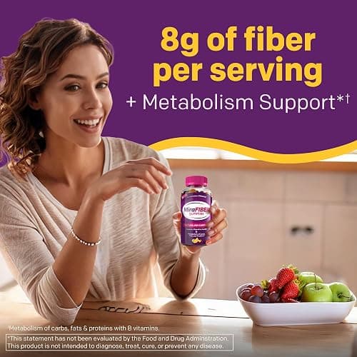 MiraFIBER Gummies, From The Makers of MiraLAX, Fiber to Support Your GLP-1 Journey, 8g Per Serving, Gut Health for Men & Women, Prebiotic Fiber Gummies for Adults, Mixed Fruit Flavor 72Ct thumbnail 4