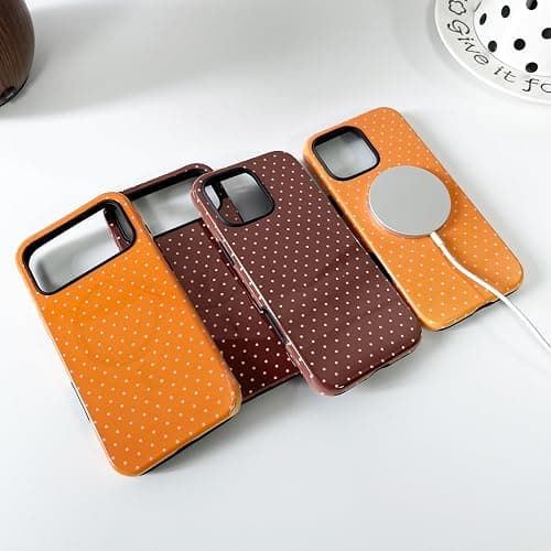 ZTOFERA Magnetic Case for iPhone 15, Compatible with Magsafe, Polka Dot Aesthetic Phone Case Cute for Girl Women, Hard PC+Soft TPU Protective Phone Cover for iPhone 15-Brown thumbnail 7