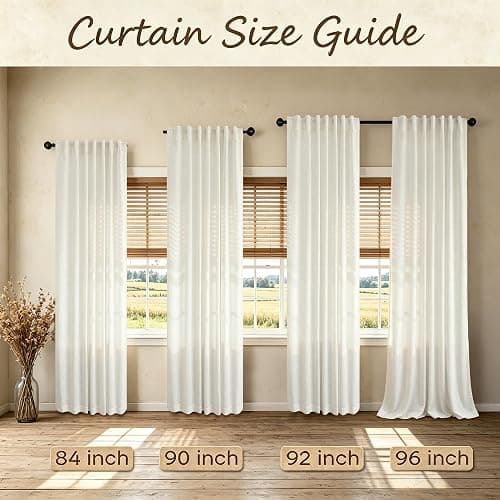 Natural Linen Back Tab Curtains 84 Inch Length for Living Room 2 Panel Pocket Drape Light Filtering Semi Sheer Neutral Country Rustic Farmhouse Boho Curtain Bedroom Muslin Look Ivory Cream Colored thumbnail 8
