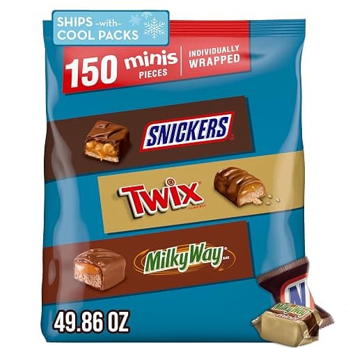 SNICKERS, TWIX, & MILKY WAY Minis Chocolate Candy Bars Variety Pack, 150 Ct Bulk Bag - Image 1