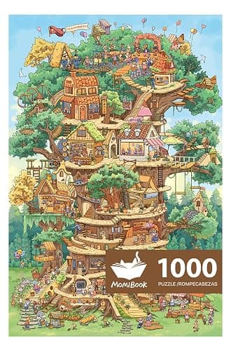 MOMIBOOK 1000 Piece Puzzle for Adults Jigsaw Puzzles of The Wonderful Tree House Expedition, Luminous Painting Image Challenging Hard Impossible Puzzle Unique Funny Party Christmas Birthday Gifts - Image 1