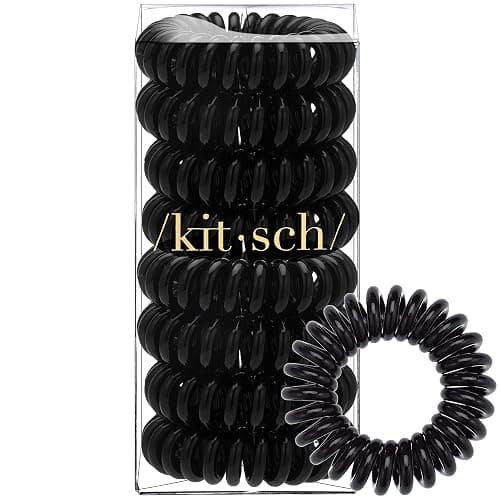 Kitsch Spiral Hair Ties for Women – Black Elastic Hair Ties No Damage, Ponytail Holders for Thick and Thin Hair – Creaseless and Dent-Free Coil | Ideal Gifts for Women - 8pc Set, Black thumbnail 8
