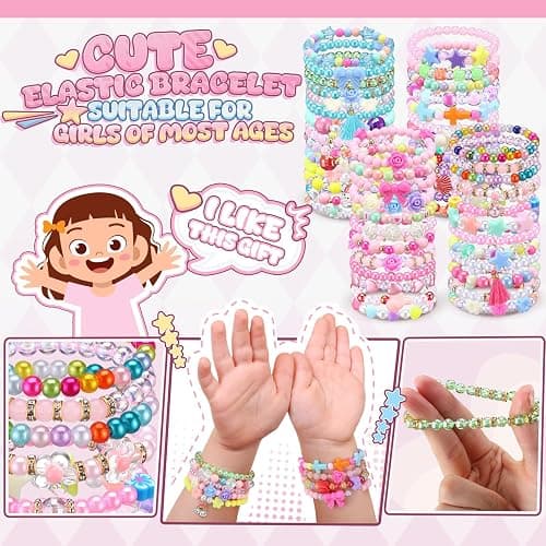 Ecally 100 Pcs Kids Bracelets for Girls Bulk Colorful Beaded Bracelets Little Girls Party Favors Easter Birthday Jewelry Gift for Kids Toddler thumbnail 4