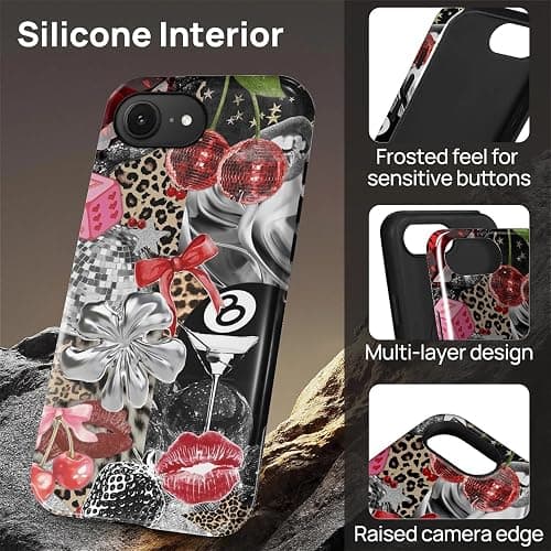 DAIZAG Case for iPhone 16e,[Compatible with MagSafe],Magnetic Phone Glossy Cover,Hybrid Heavy 2 in 1 Full Body Rugged Shockproof-Retro Cheetah Disco Coquette Collage thumbnail 2
