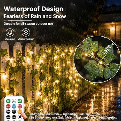 Terids 33FT 100LED Ivy Vine Fairy Lights 2500mAh Rechargeable Battery, | String Lights with Remote Control,8 Modes,DIY Timer & Light Sensor, Waterproof for Bedroom Dorm Wedding Party Christmas Deco thumbnail 3