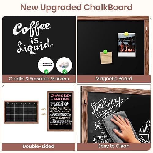 2-in-1 Double-Sided Magnetic Chalkboard 24"x16", Chalk Calendar Board & Large Blackboard for Kitchen & Home Decor, Schedule, Menu, Back-to-School Gift - Hanging Chalk Board with 2 Liquid Pens, Brown thumbnail 5