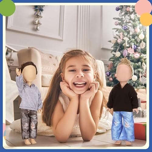 Bencailor 8 Pieces 18 Inch Doll Clothes Dolly Girl Accessories Cotton Sweaters Denim Pant Regular Outfit Clothing for 18 Inch Doll(Black,White,Grey,Pink) thumbnail 6