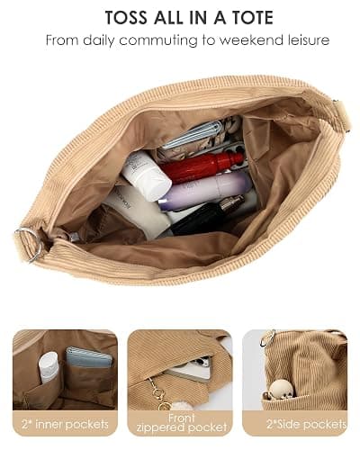 Makukke Cord Tote Bag Shopper Tasche Damen Umhängetasche Groß Handtasche Schultertaschen für Arbeit Büro Reisen Einkaufen Schule thumbnail 4