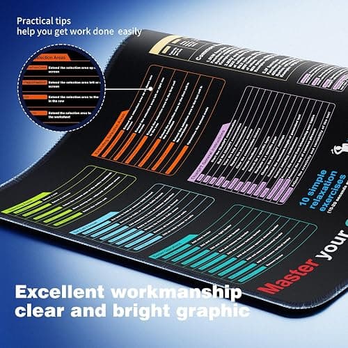 Excel Cheat Sheet Desk pad—Contains 9 Major Excel Function modules|Large XL Size（31.5 * 11.8 inch）|Desk mat for Keyboard and Mouse|Work、Study、Gaming Mouse pad|Waterproof、Anti-Slip Large Mouse pad thumbnail 3