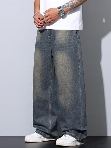 DFGIGT Mens Wide Leg Baggy Jeans Y2k Casual Fashion Loose Denim Pants Work Office Streetwear thumbnail 4
