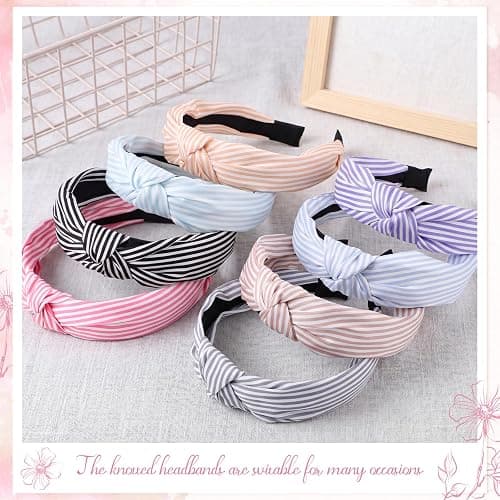 obeoby 8 Pack Stripe Knot Headbands for Women Girls, Non-Slip | Y2K Style HairBand, Retro Striped Design, for Retro Parties, School,Comfortable Fit, Holds Hair Neatly in Place Daily at Home thumbnail 4