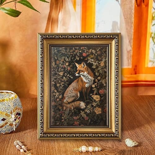 XJYISUO Vintage Gold Framed Wall Art Dark Academia Wall Art Fox Pictures Wall Decor Botanical Canvas Art Flower Paintings Nature Artwork For Living Room Bedroom thumbnail 6