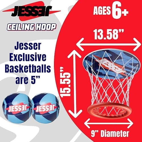 Jesser Basketball Hoop with Balls | Fun Indoor Game for All Ages 6+, Gift for Kids, Children, Teens & Families, Bedroom & Playroom | Toy for Boys & Girls (Ceiling Hoop or Over The Door) thumbnail 4
