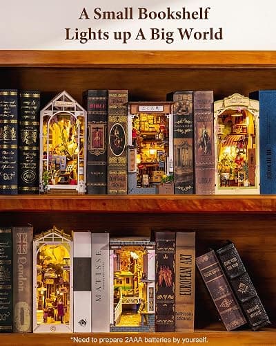 Rolife DIY Book Nook Kits for Adults, Miniature Dollhouse Booknook Kit, 3D Wooden Puzzle Creative Decorative Bookends Bookshelf Diorama Insert Crafts Hobbies Gifts (Sakura Wine Alley) thumbnail 7