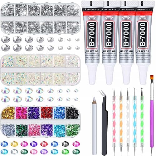 B7000 Jewelry Glue with Rhinestones for Clothes, 4500Pcs Craft Rhinestones Gems with Clear Rhinestone Glue for Fabric with Wax Picker Pencil and Tweezers for Crafting Jewelry Making and Nail Art - Image 1