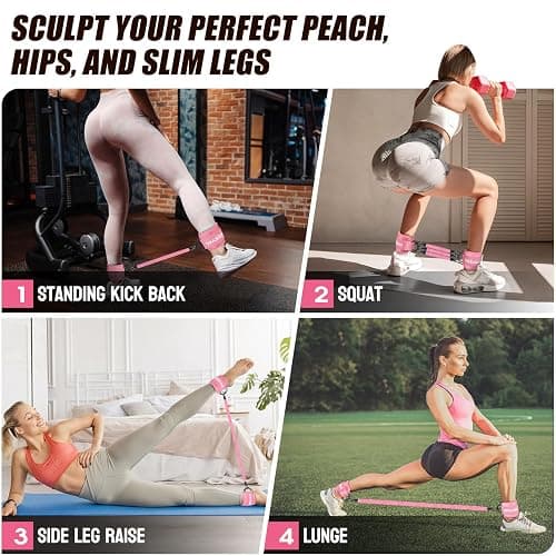 KUZARO Ankle Resistance Bands with Cuffs, Ankle Weights Bands for Working Out, Women Leg and Glutes Workout Equipment, Exercise Bands for Kickbacks, Butt and Booty Trainer, Home Gym Fitness Equipment thumbnail 6