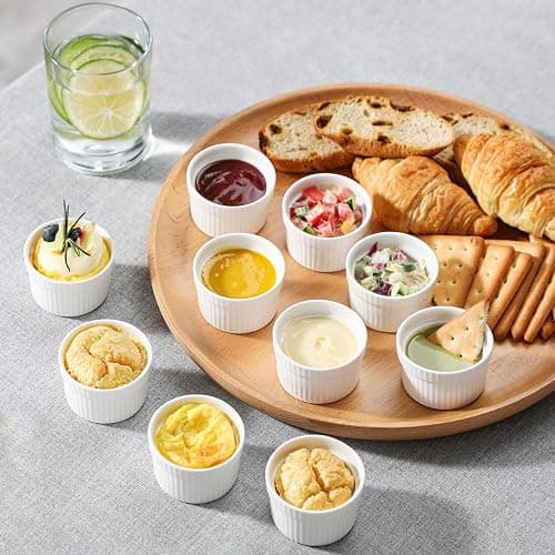 MALACASA Mini Ramekins 2 oz set of 24, Ramiken, Ceramic Creme Brulee Ramekins, White Custard Cups, Small Dipping Bowls for Kitchen Serving Sauce Condiments, Dishwasher Oven Safe, Series RAMEKIN.DISH thumbnail 6