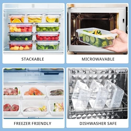 Ordeluxe Lot de 10 x 1L Boite Rangement Cuisine, boite hermetique alimentaire, Boite Alimentaire Plastique Cuisine, Sans BPA, Adaptés au Micro-ondes, au Congélateur et au Lave-vaisselle thumbnail 4