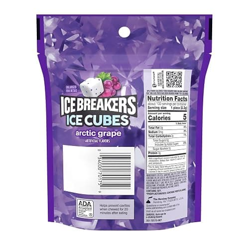 ICE BREAKERS Ice Cubes Arctic Grape Flavored Sugar Free Chewing Gum Pouch, 8.11 oz (100 Pieces) thumbnail 2