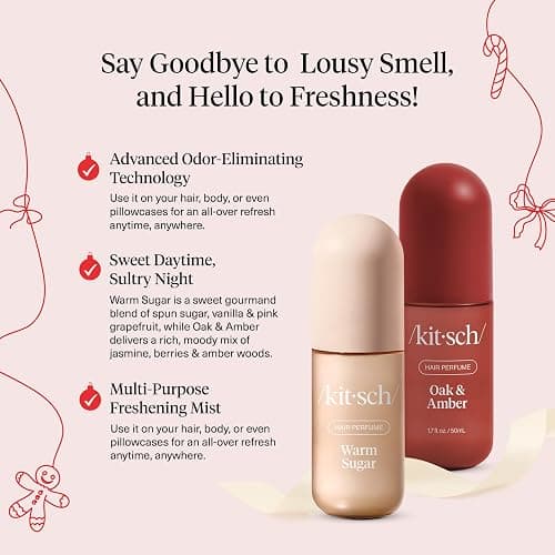 Kitsch Hair Perfume for Women- Warm Sugar and Oak & Amber | Clean, Deodorizing & Patented Odor-Eliminating Technology Hair Spray & Body Mist- Freshen Hair, Pillows | Ideal Gifts for Women - 50mL, 2pcs thumbnail 2