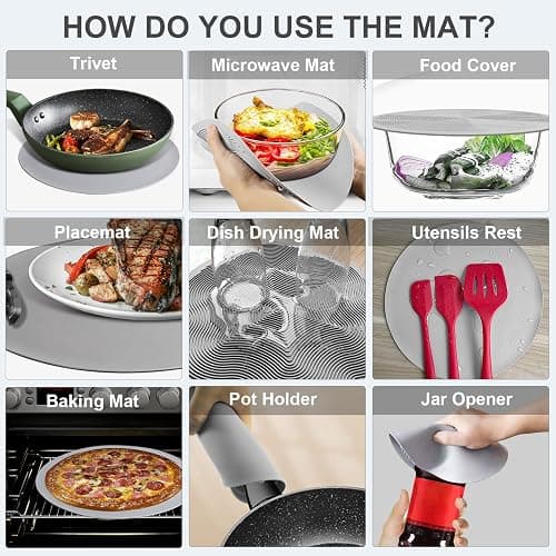 LekDrok 10 Inch Microwave Food Cover & Collapsible Silicone Mat - Splatter Guard, Plate Holder & Kitchen Colander for Meal Prep, Charcoal thumbnail 5