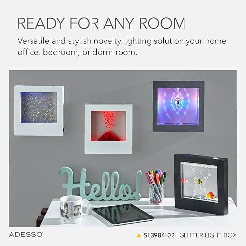 Adesso SL3984-02 Simplee Novelty RGB LED Mood Box for Table or Hanging Mount, Gallery Wall Lighting, Swirling Color Changing Glitter, 8 Feet, White Frame thumbnail 4