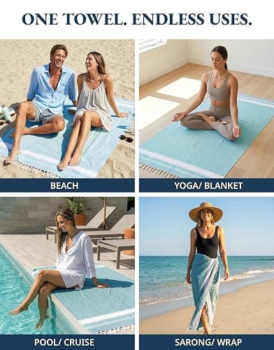 LANE LINEN Beach Towel 2 Pack, Oversized Beach Towel 39"x71", Lightweight Beach Essentials for Women, Large Pool Towel, Absorbent & Quick Dry, Sand Free Beach Towel - Aqua thumbnail 6