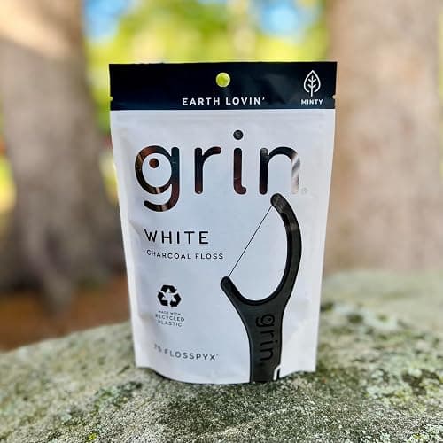 GRIN White Charcoal Infused Flosspyx, 75 Count, Dental Flossers, Minty Flavor, Recycled Plastic, Charcoal Infused Floss Picks, Premium Longer Floss Head, Easy Slide, Includes Soft Fold-Back Tooth Pick thumbnail 7