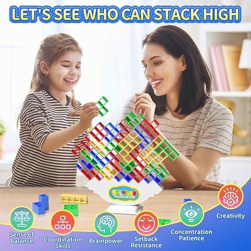Ziogogco 48Pcs Balance Stacking Blocks Game, Gift for Kids Ages 3-14 | Gets kids thinking. Includes 22 cards and a travel storage bag. Great for birthdays, Christmas, and stocking stuffers thumbnail 3