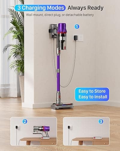 iXlion Cordless Vacuum Cleaner for Home - Powerful Stick Vacuum with HEPA Filter, 55-Min Runtime, LED Light, Anti-Tangle Brush, Detachable Battery,Lightweight Vacuum for Pet Hair,Carpets & Hard Floors thumbnail 8