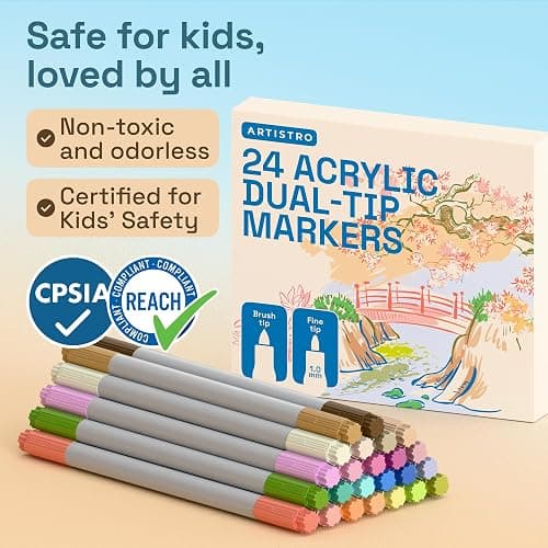 ARTISTRO 24 Pastel Acrylic Paint Markers - Paint Pens for Drawing - For Fabric, Rock, Glass, Wood, Molds - Arts & Crafts Gift for Adults, Teens, Kids, Classroom Must Haves & School Supplies thumbnail 7