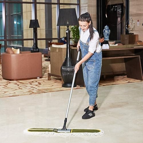 CLEANHOME 36" Commercial Dust Mops for Floor Cleaning Heavy Duty Floor Duster Mop with Long Handle Hotel Gym Household Cleaning Supplies for Hardwood, Tiles, Marble Floors,Green - Green thumbnail 6