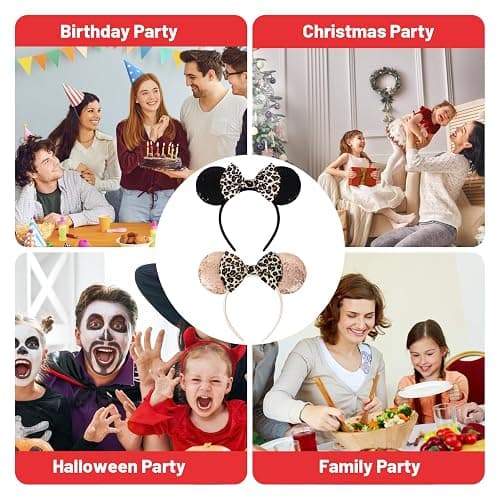2 Pcs Mouse Ears Headbands, Shiny Bow Glitter Mouse Ears Headband, Mouse Ears Accessories for People Cosplay, Birthday Christmas Theme Parties Photography Props thumbnail 7